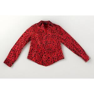 Mishca Red Black Cheetah Print Zip Up Shirt Blazer Jacket Sz M (A33)